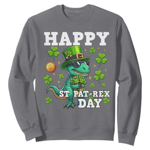 Happy St Pat Rex Day Sweatshirt St Patricks Day Dino Lover TS12 Charcoal Print Your Wear