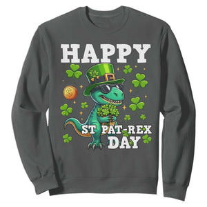 Happy St Pat Rex Day Sweatshirt St Patricks Day Dino Lover TS12 Dark Heather Print Your Wear