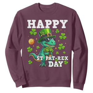 Happy St Pat Rex Day Sweatshirt St Patricks Day Dino Lover TS12 Maroon Print Your Wear