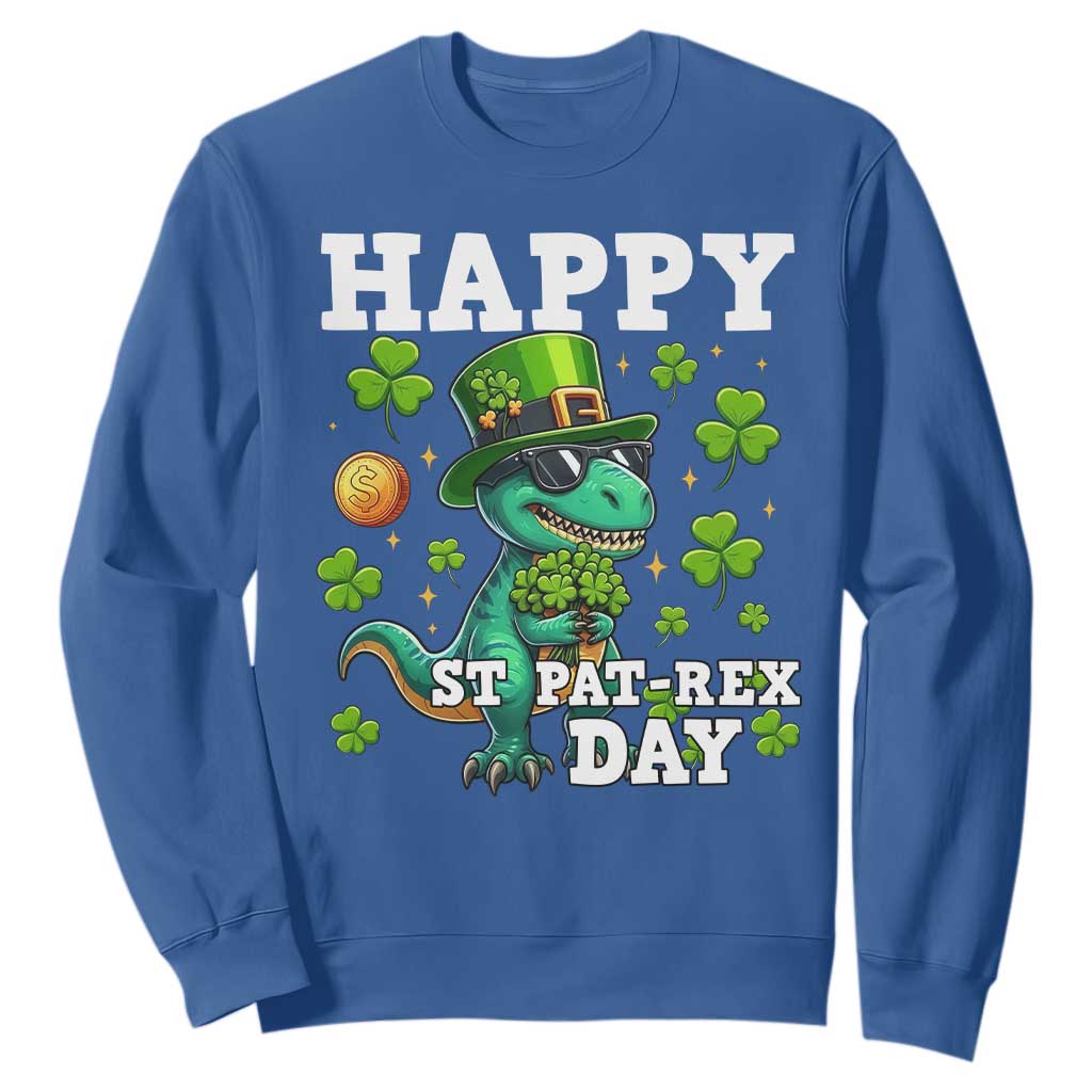 Happy St Pat Rex Day Sweatshirt St Patricks Day Dino Lover TS12 Royal Blue Print Your Wear