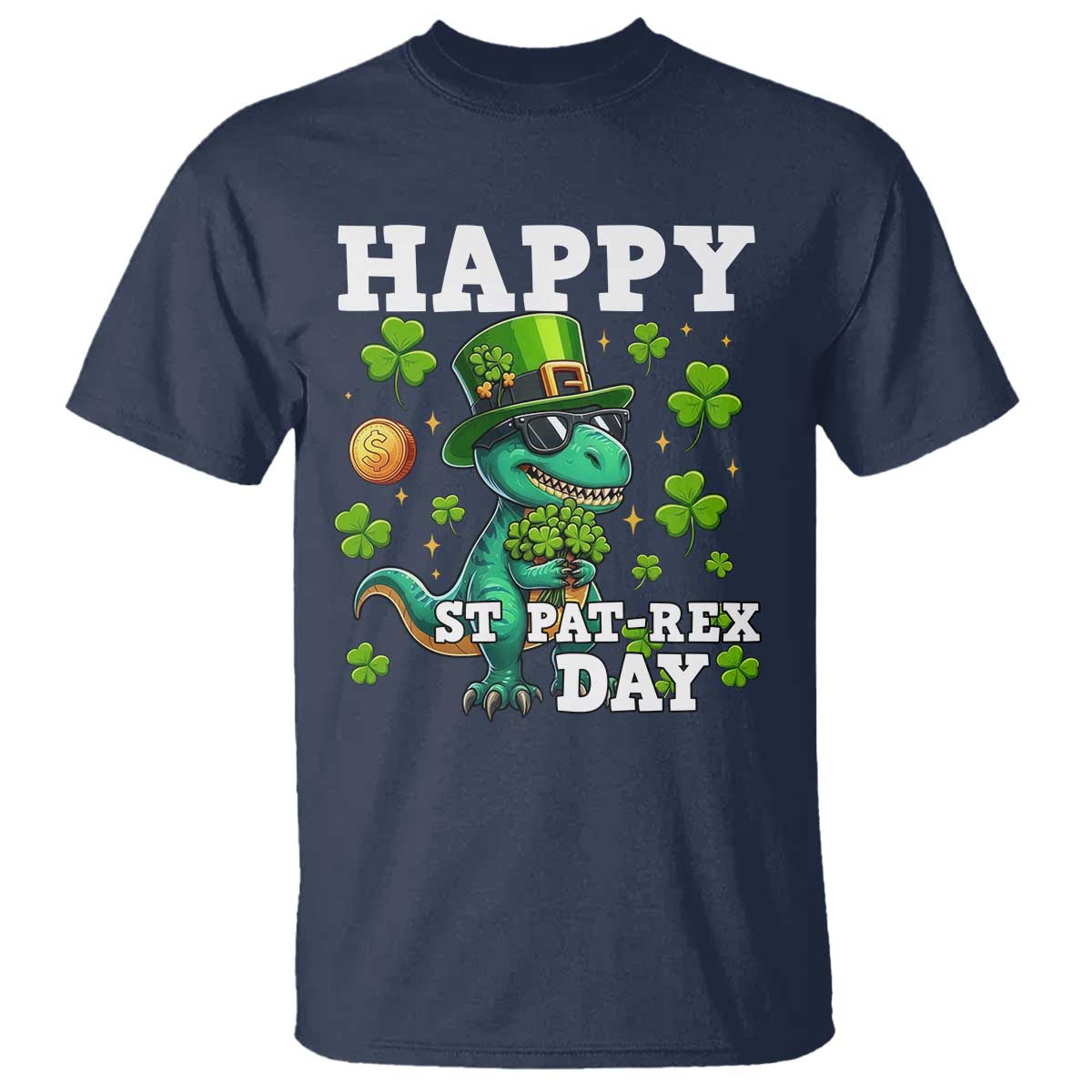 Happy St Pat Rex Day T Shirt St Patricks Day Dino Lover TS12 Navy Print Your Wear