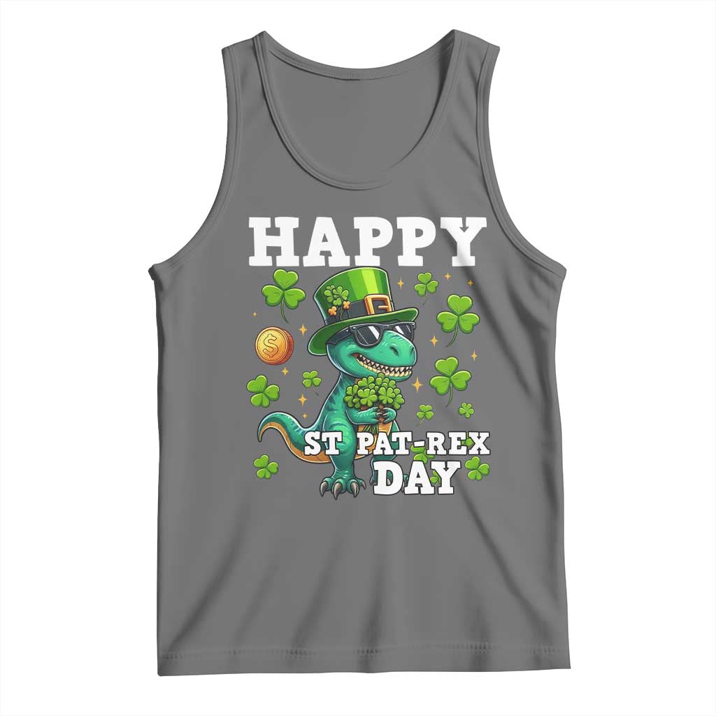 Happy St Pat Rex Day Tank Top St Patricks Day Dino Lover TS12 Black Heather Print Your Wear