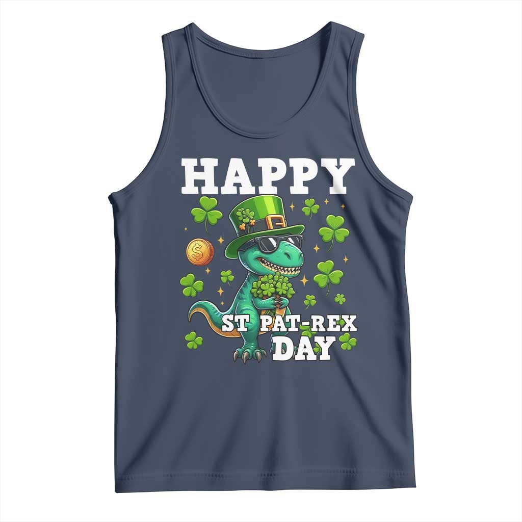 Happy St Pat Rex Day Tank Top St Patricks Day Dino Lover TS12 Navy Print Your Wear