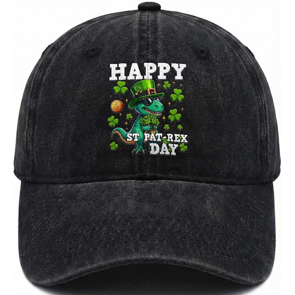 Happy St Pat Rex Day Washed Cotton Baseball Cap St Patricks Day Dino Lover TS12 Print Your Wear