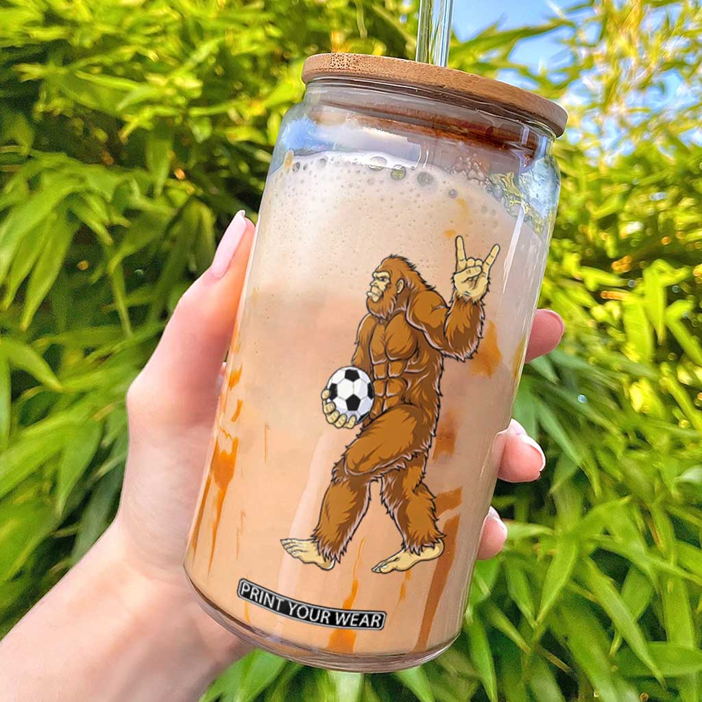 Funny Bigfoot Soccer Player Glass Can Folklore Cryptid Gift TS12 White Print Your Wear