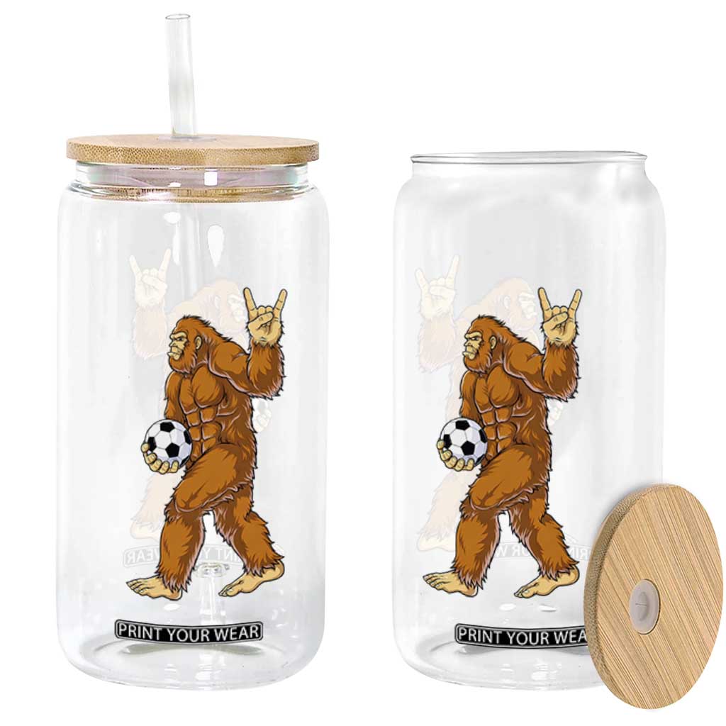 Funny Bigfoot Soccer Player Glass Can Folklore Cryptid Gift TS12 Print Your Wear
