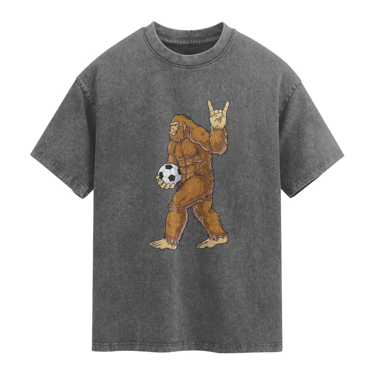 Funny Bigfoot Soccer Player Washed Cotton T-Shirt Folklore Cryptid Gift