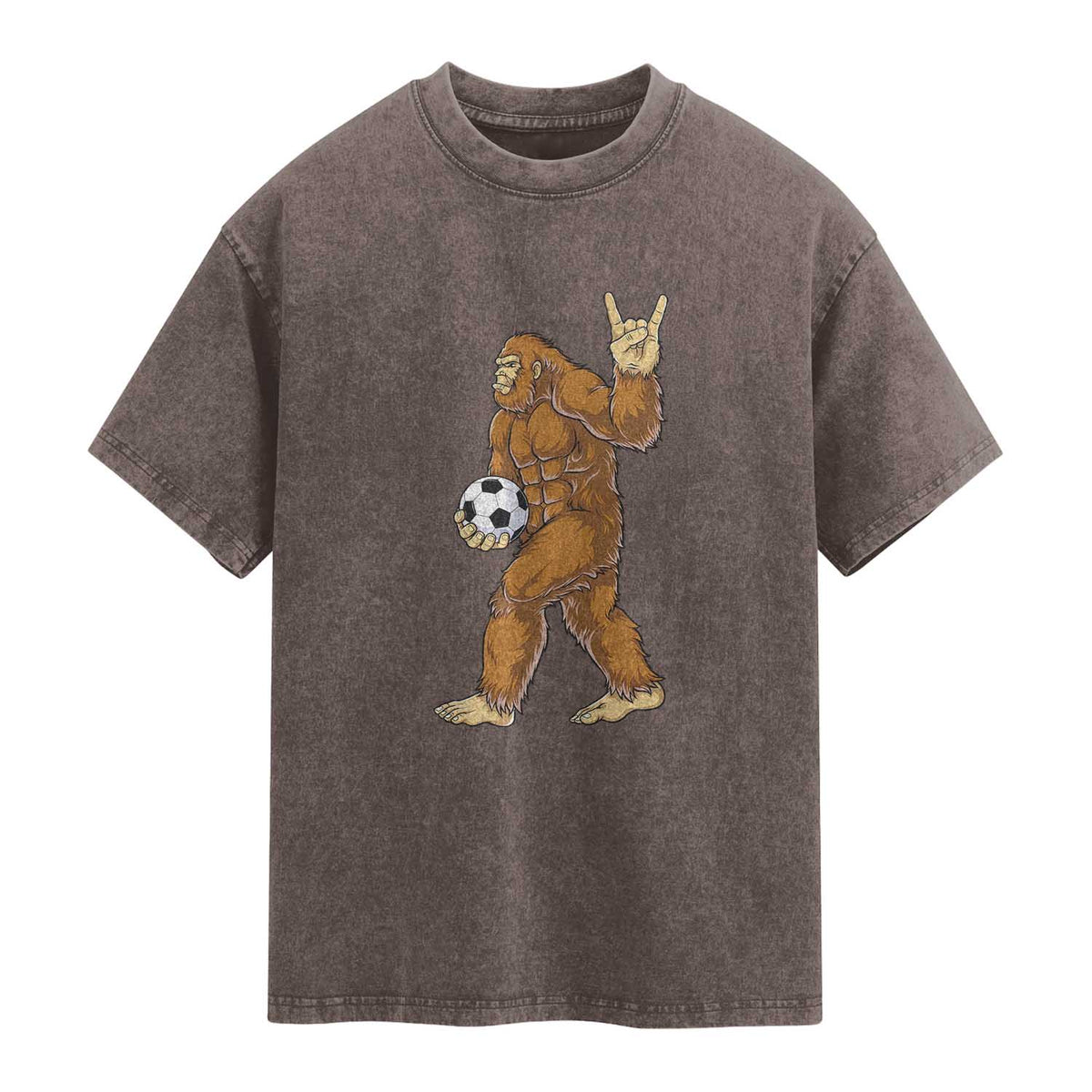 Funny Bigfoot Soccer Player Washed Cotton T-Shirt Folklore Cryptid Gift