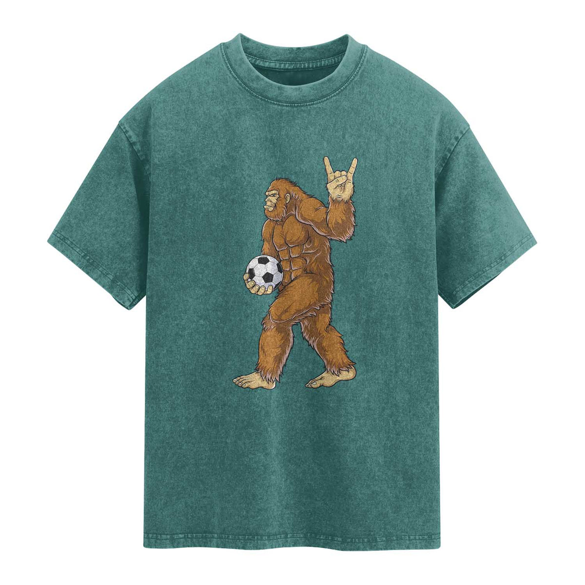 Funny Bigfoot Soccer Player Washed Cotton T-Shirt Folklore Cryptid Gift