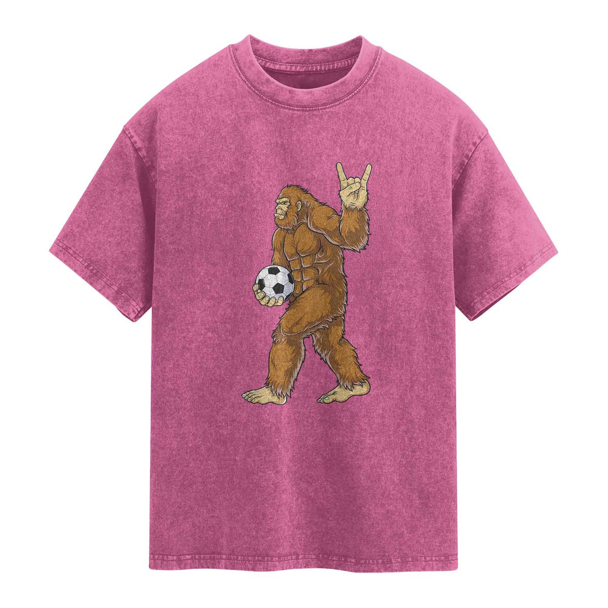 Funny Bigfoot Soccer Player Washed Cotton T-Shirt Folklore Cryptid Gift