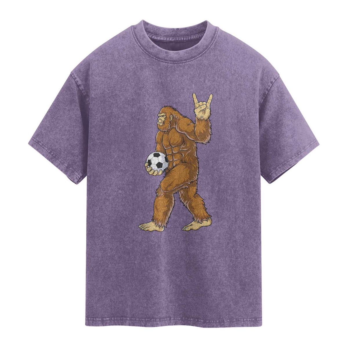 Funny Bigfoot Soccer Player Washed Cotton T-Shirt Folklore Cryptid Gift