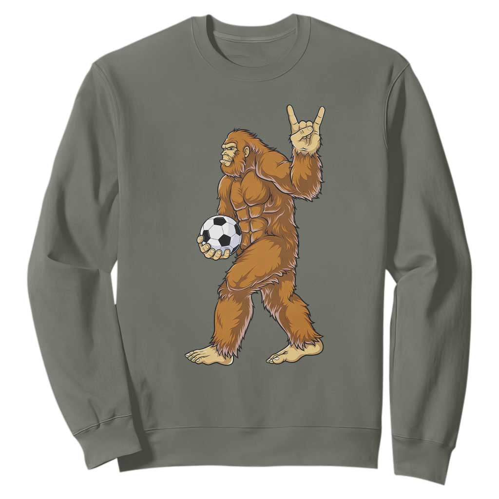 Funny Bigfoot Soccer Player Sweatshirt Folklore Cryptid Gift TS12 Military Green Print Your Wear