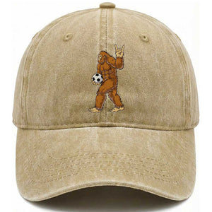Funny Bigfoot Soccer Player Washed Cotton Baseball Cap Folklore Cryptid Gift TS12 Print Your Wear