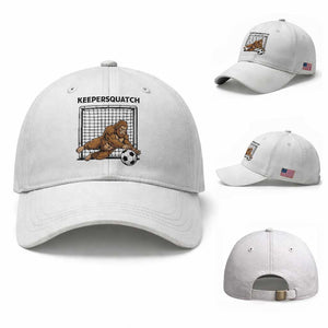 Funny Bigfoot Soccer Goalkeeper Baseball Cap Keepersquatch TS12 Baseball Cap Universal Fit White Print Your Wear