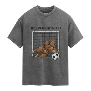 Funny Bigfoot Soccer Goalkeeper Washed Cotton T-Shirt Keepersquatch