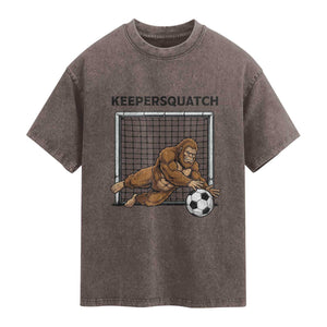 Funny Bigfoot Soccer Goalkeeper Washed Cotton T-Shirt Keepersquatch