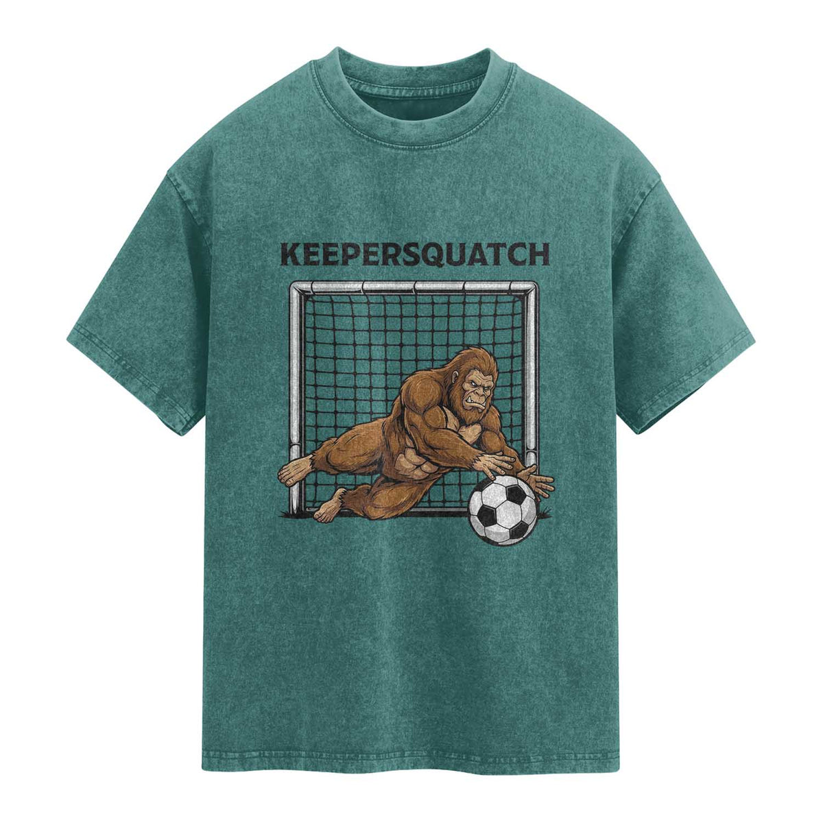 Funny Bigfoot Soccer Goalkeeper Washed Cotton T-Shirt Keepersquatch