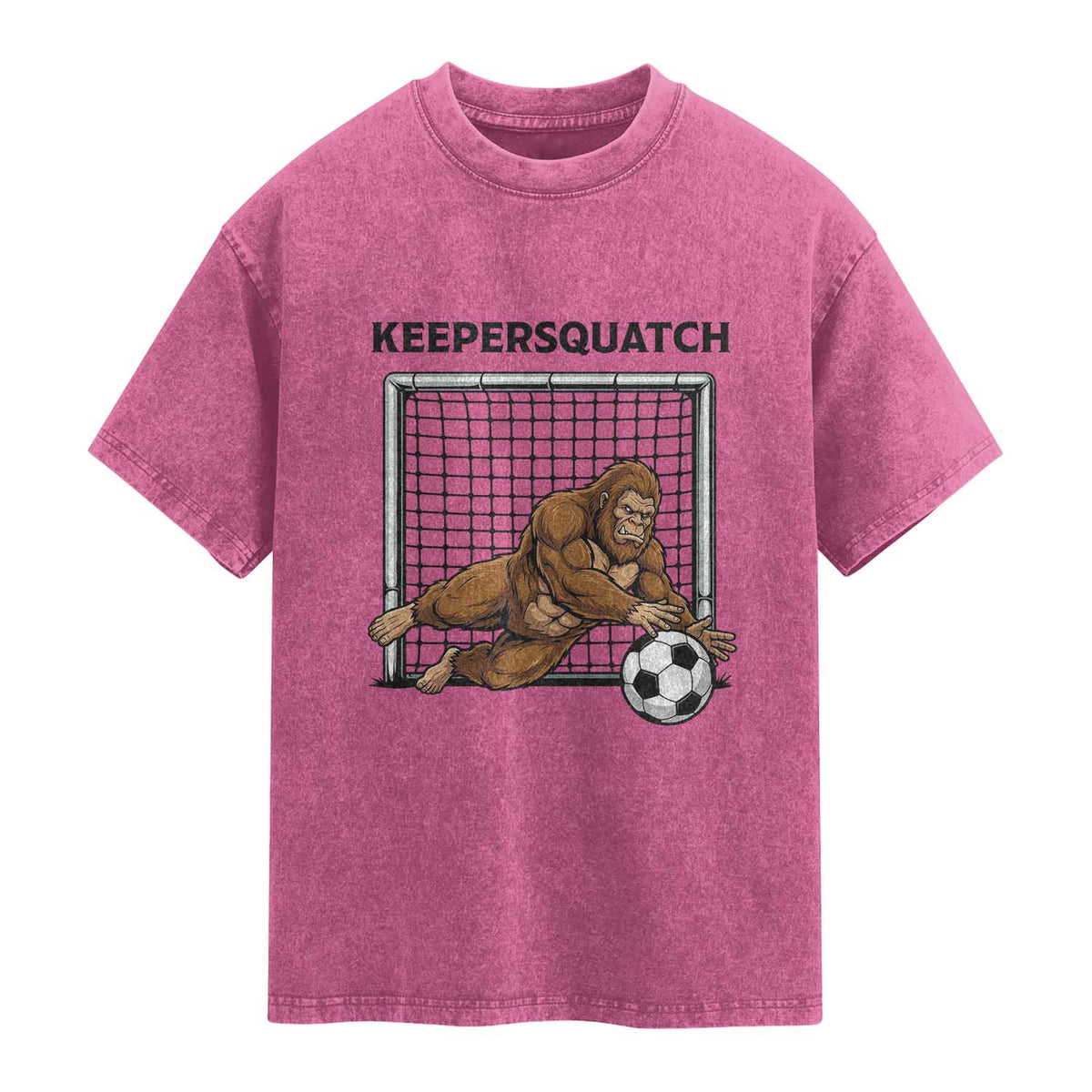 Funny Bigfoot Soccer Goalkeeper Washed Cotton T-Shirt Keepersquatch
