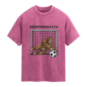 Funny Bigfoot Soccer Goalkeeper Washed Cotton T-Shirt Keepersquatch