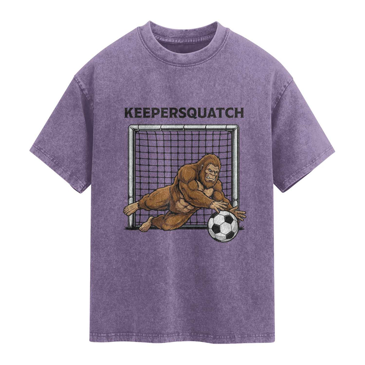 Funny Bigfoot Soccer Goalkeeper Washed Cotton T-Shirt Keepersquatch