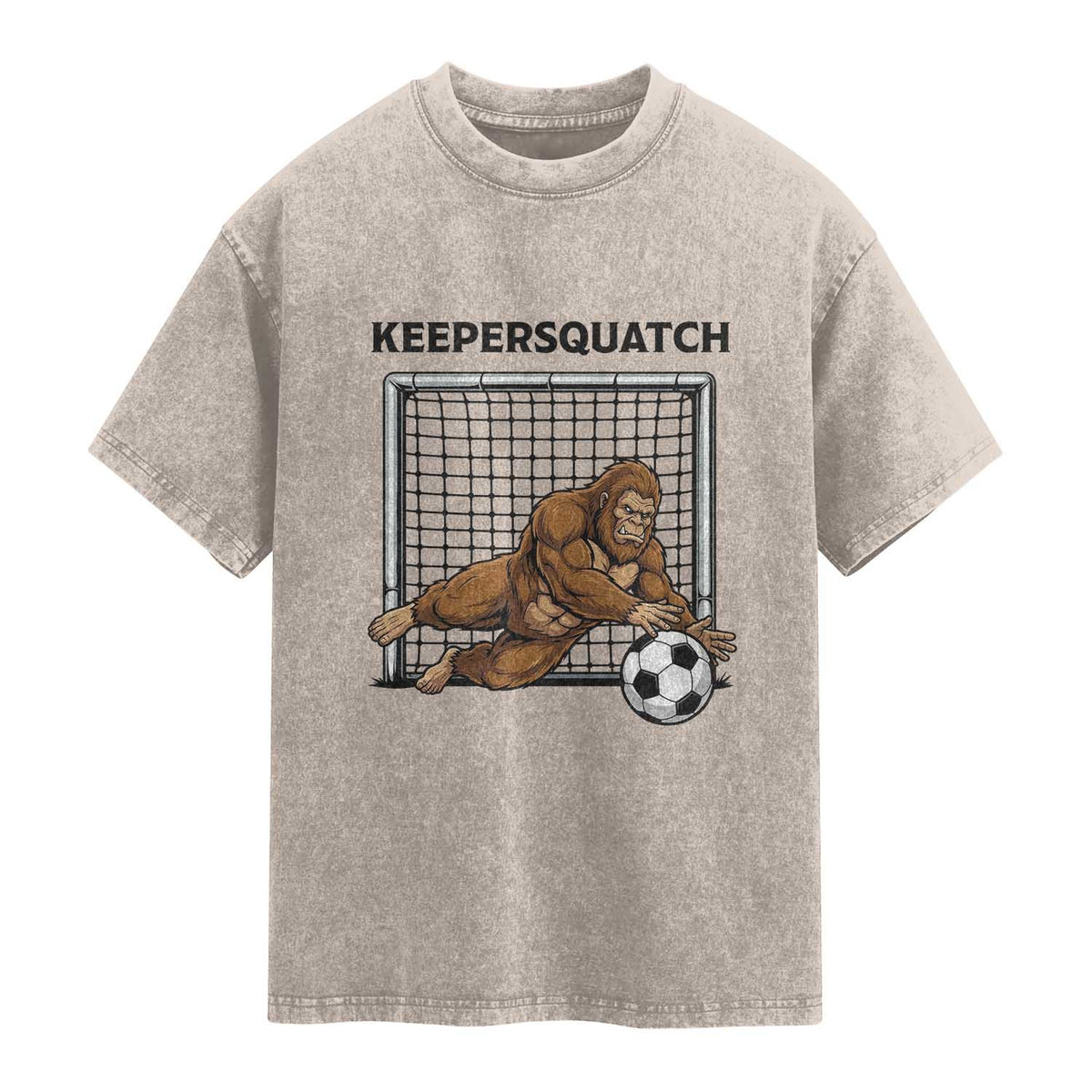 Funny Bigfoot Soccer Goalkeeper Washed Cotton T-Shirt Keepersquatch