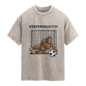 Funny Bigfoot Soccer Goalkeeper Washed Cotton T-Shirt Keepersquatch