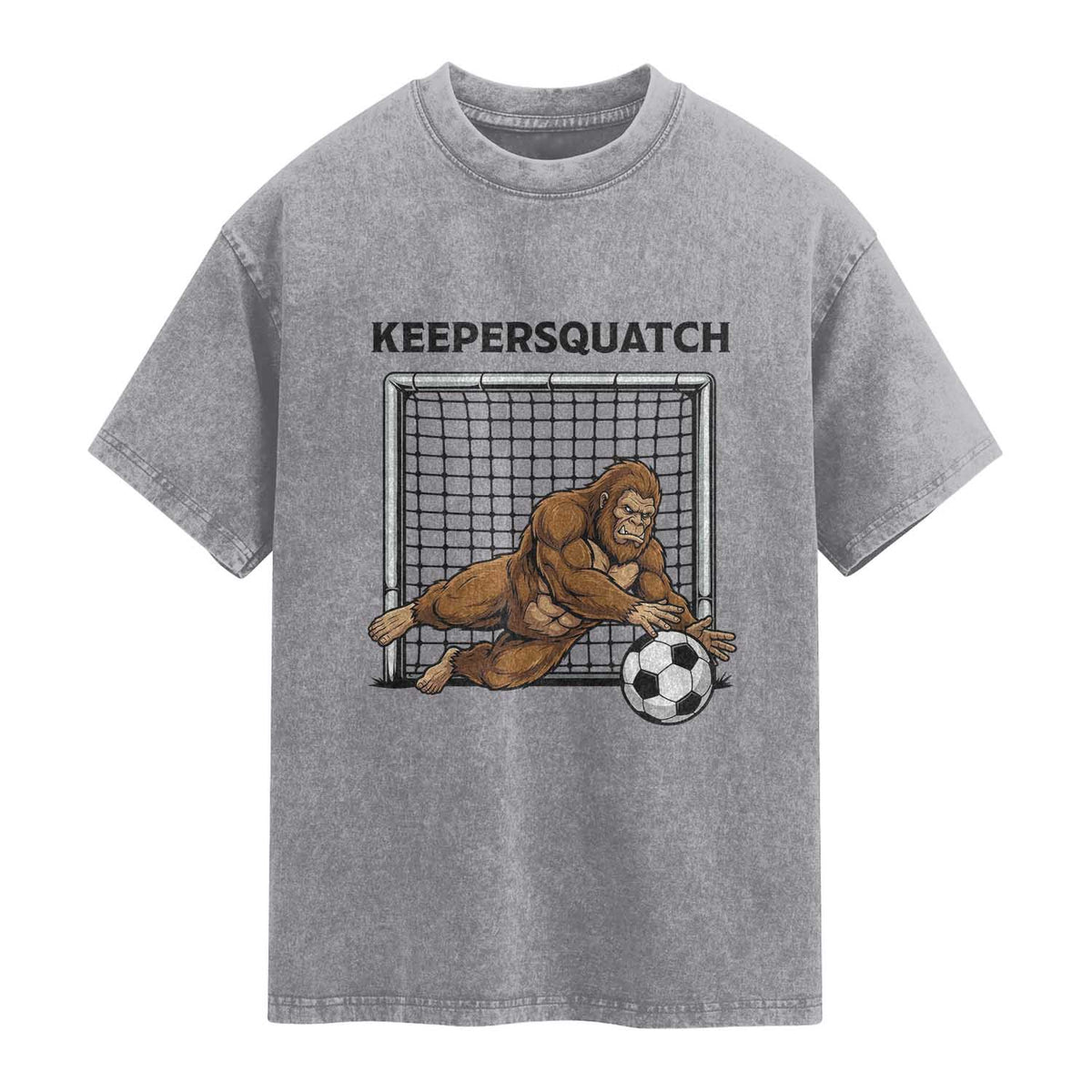Funny Bigfoot Soccer Goalkeeper Washed Cotton T-Shirt Keepersquatch