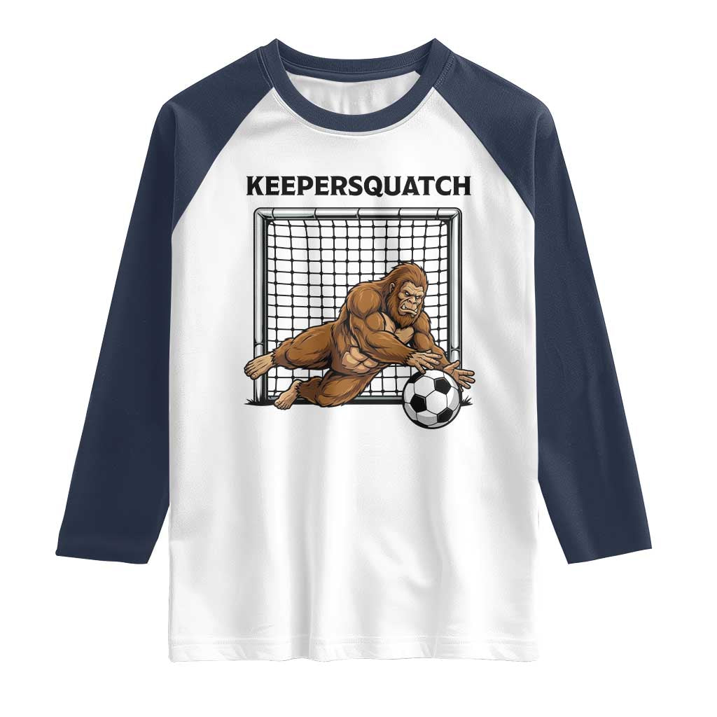 Funny Bigfoot Soccer Goalkeeper Raglan Shirt Keepersquatch TS12 White Navy Print Your Wear