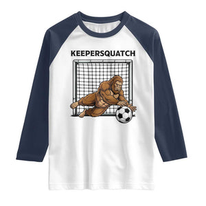 Funny Bigfoot Soccer Goalkeeper Raglan Shirt Keepersquatch TS12 White Navy Print Your Wear