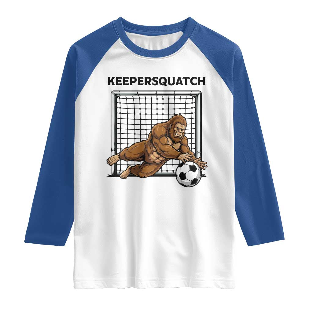 Funny Bigfoot Soccer Goalkeeper Raglan Shirt Keepersquatch TS12 White Royal Print Your Wear