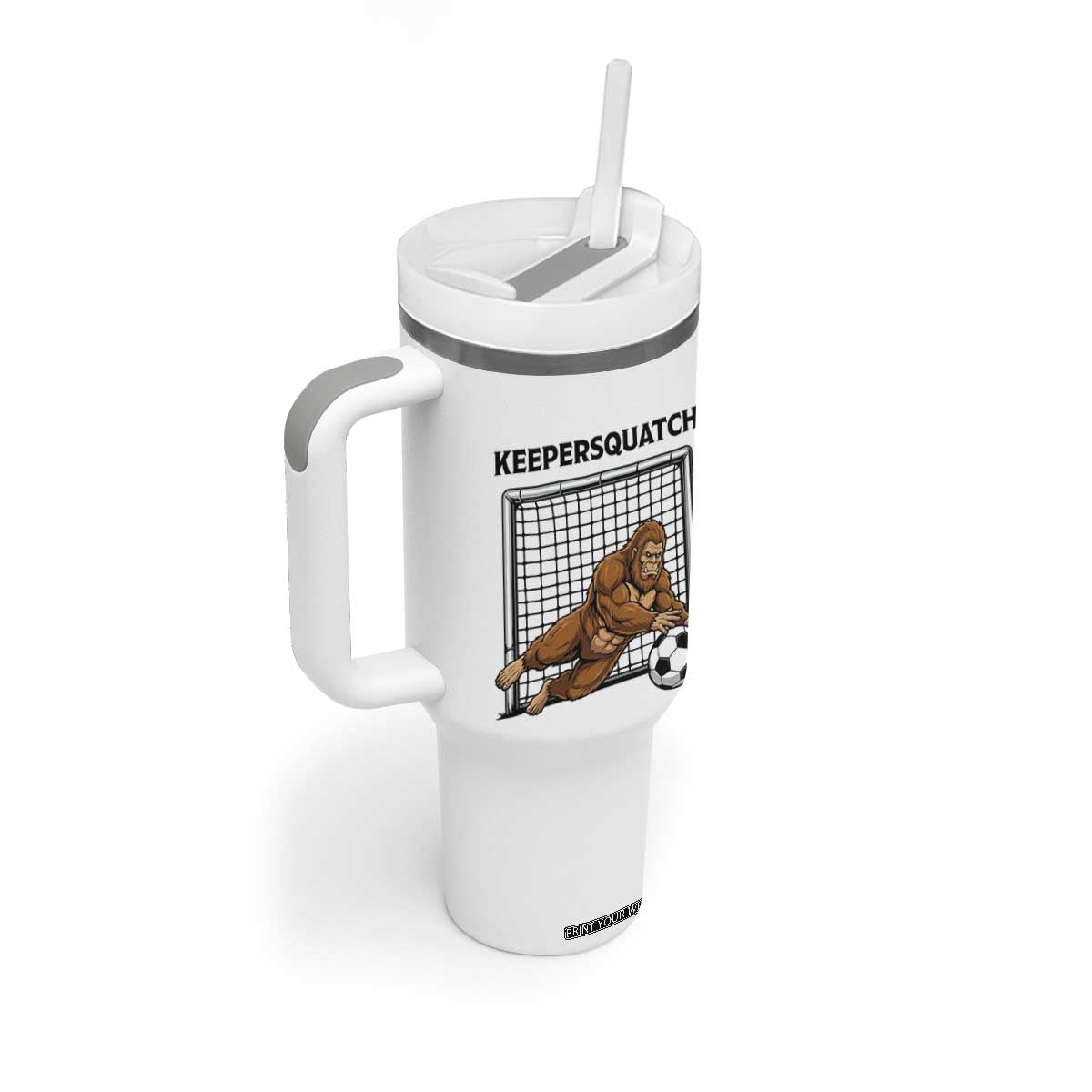 Funny Bigfoot Soccer Goalkeeper Tumbler With Handle Keepersquatch TS12 Print Your Wear