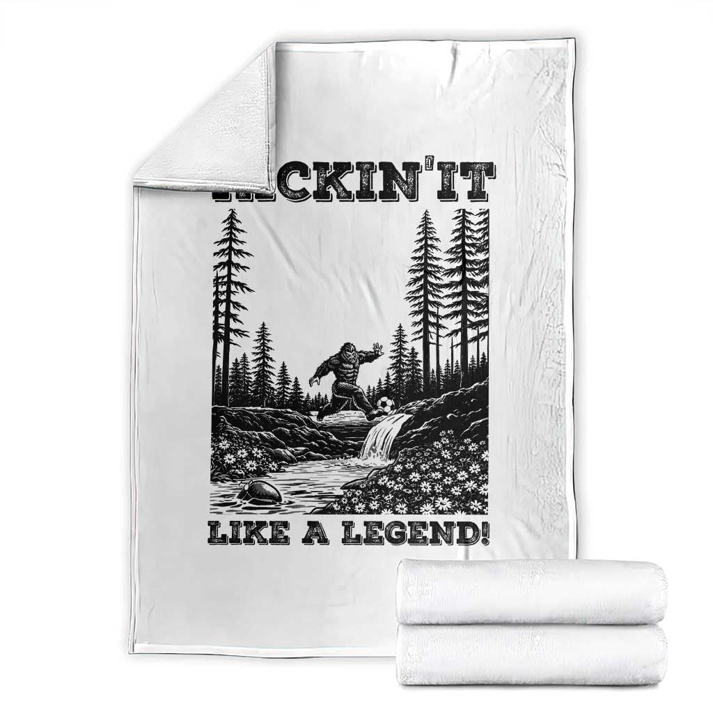 Kickin It Like A Legend Throw Blanket Funny Bigfoot Soccer Player TS12 White Print Your Wear
