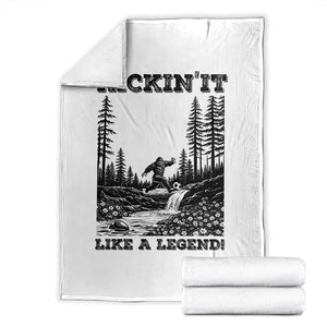 Kickin It Like A Legend Throw Blanket Funny Bigfoot Soccer Player TS12 White Print Your Wear