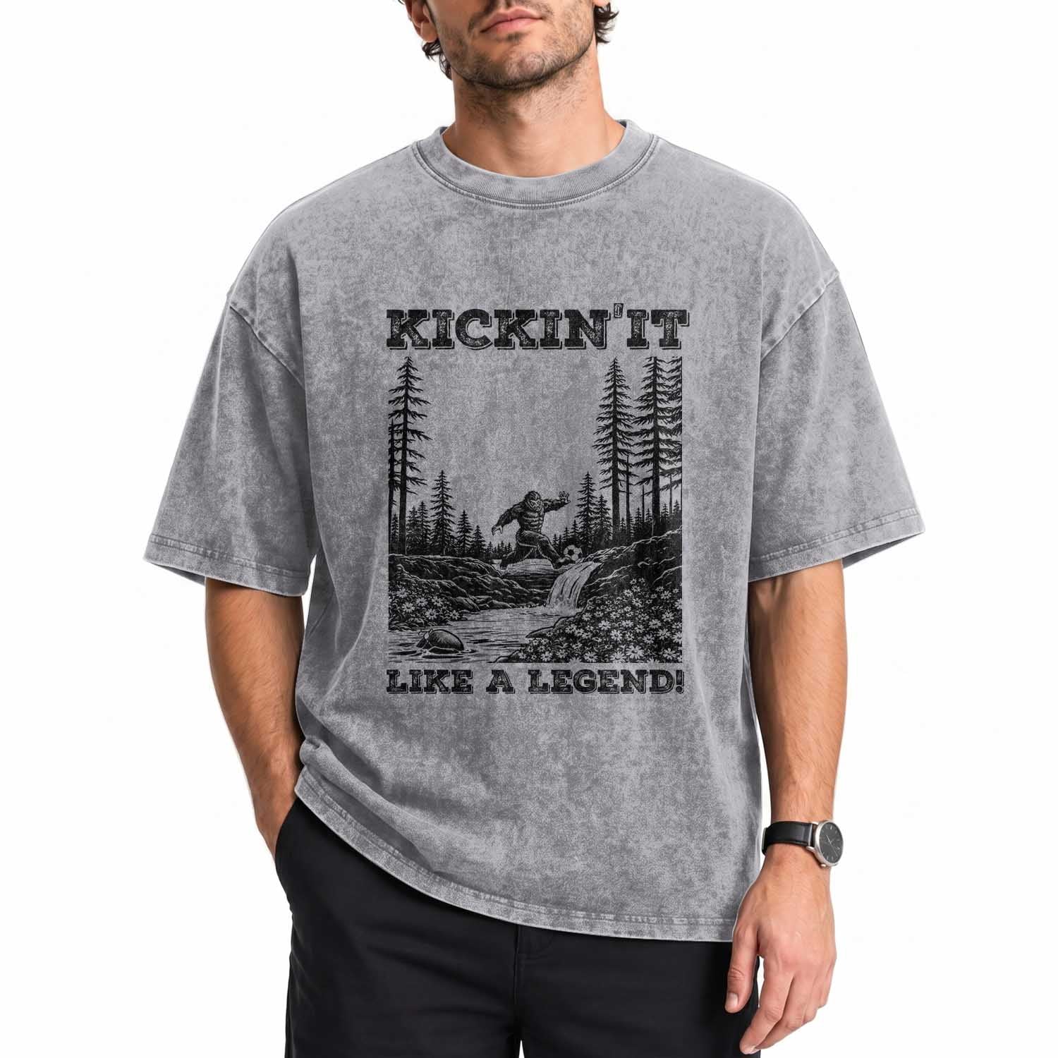 Kickin It Like A Legend Washed Cotton T-Shirt Funny Bigfoot Soccer Player