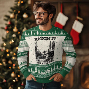 Kickin It Like A Legend Ugly Christmas Sweater Funny Bigfoot Soccer Player TS12 Beige Green Print Your Wear