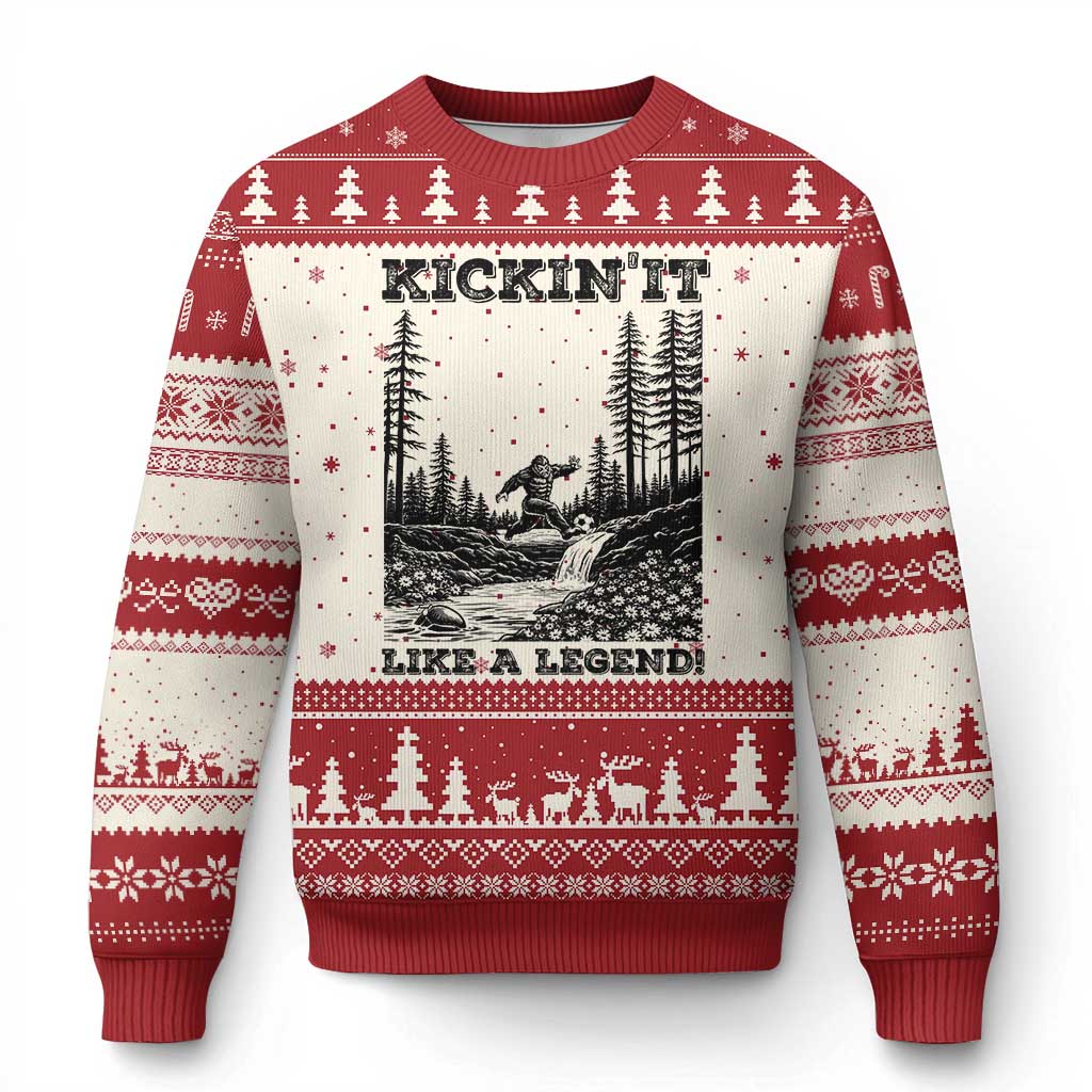 Kickin It Like A Legend Ugly Christmas Sweater Funny Bigfoot Soccer Player TS12 Beige Red Print Your Wear