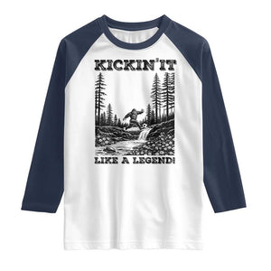 Kickin It Like A Legend Raglan Shirt Funny Bigfoot Soccer Player TS12 White Navy Print Your Wear