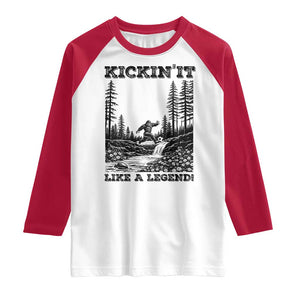 Kickin It Like A Legend Raglan Shirt Funny Bigfoot Soccer Player TS12 White Red Print Your Wear