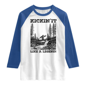 Kickin It Like A Legend Raglan Shirt Funny Bigfoot Soccer Player TS12 White Royal Print Your Wear