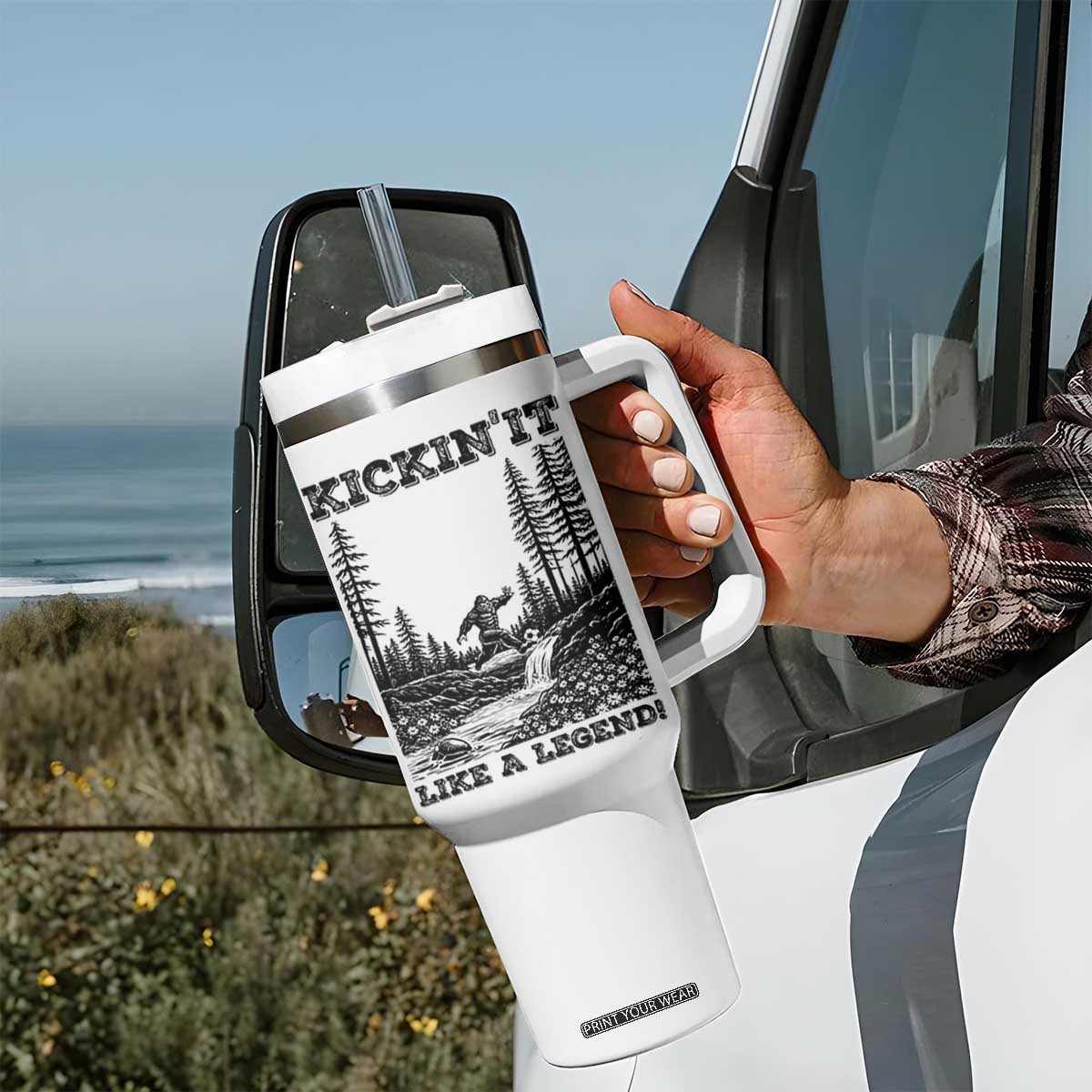 Kickin It Like A Legend Tumbler With Handle Funny Bigfoot Soccer Player TS12 Print Your Wear
