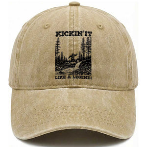Kickin It Like A Legend Washed Cotton Baseball Cap Funny Bigfoot Soccer Player TS12 Print Your Wear
