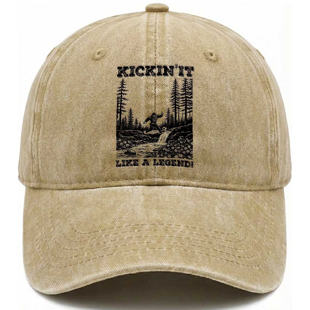 Kickin It Like A Legend Washed Cotton Baseball Cap Funny Bigfoot Soccer Player TS12 Print Your Wear