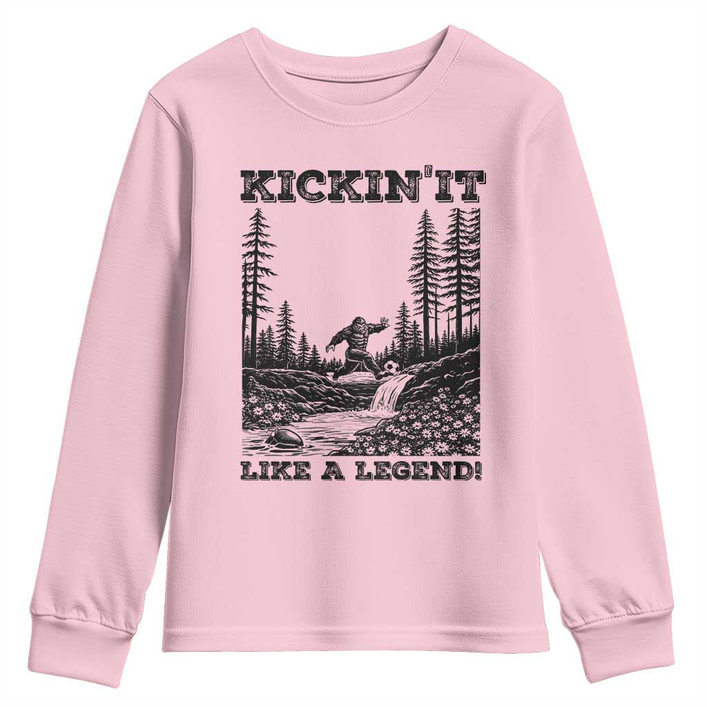 Kickin It Like A Legend Youth Sweatshirt Funny Bigfoot Soccer Player TS12 Light Pink Print Your Wear