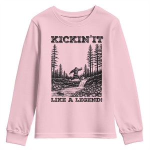 Kickin It Like A Legend Youth Sweatshirt Funny Bigfoot Soccer Player TS12 Light Pink Print Your Wear