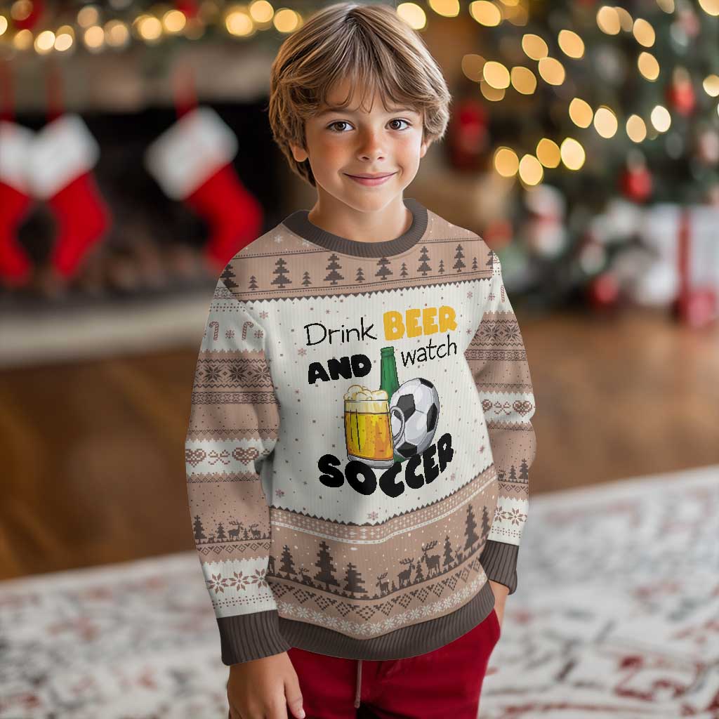 Drink Beer And Watch Soccer Ugly Christmas Sweater Funny Drinking Lover TS12 Mocha Mousse Print Your Wear