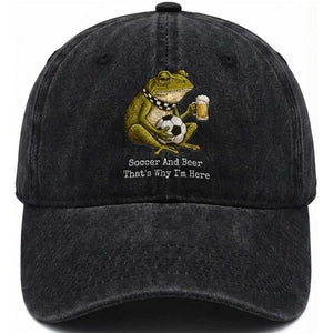 Funny Frog Lover Washed Cotton Baseball Cap Soccer And Beer That Is Why I Am Here TS12 Print Your Wear