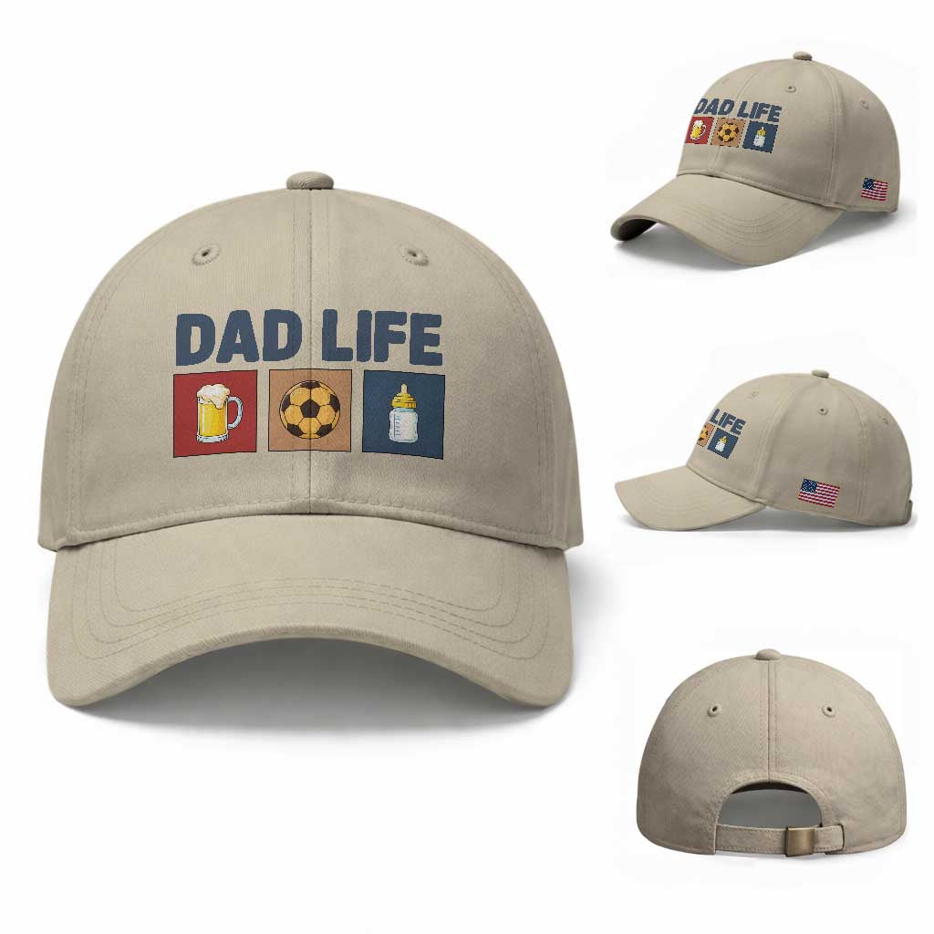 Dad Life Soccer Beer Baby Bottle Baseball Cap Fathers Day Gift TS12 Baseball Cap Universal Fit Beige Print Your Wear