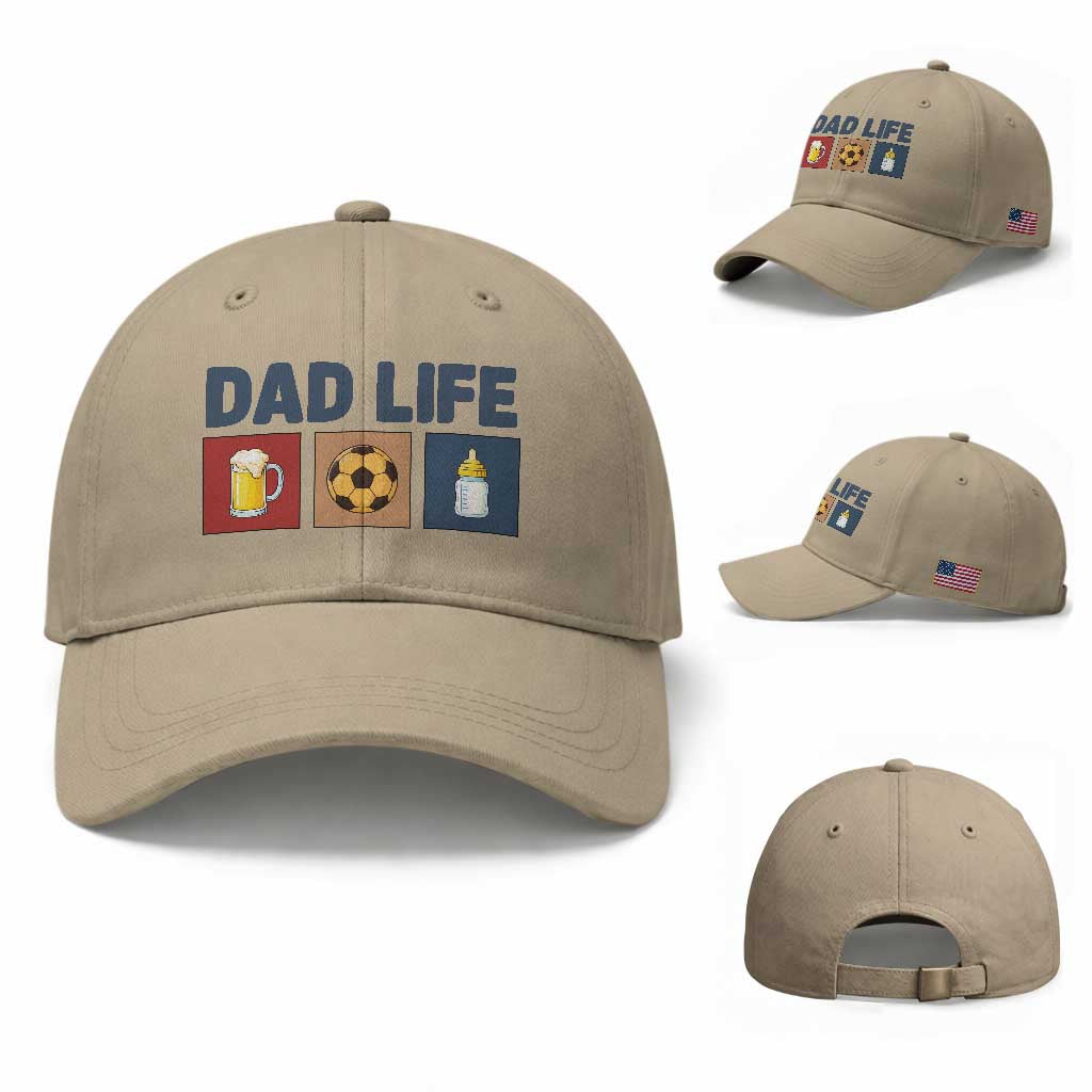 Dad Life Soccer Beer Baby Bottle Baseball Cap Fathers Day Gift TS12 Baseball Cap Universal Fit Khaki Print Your Wear