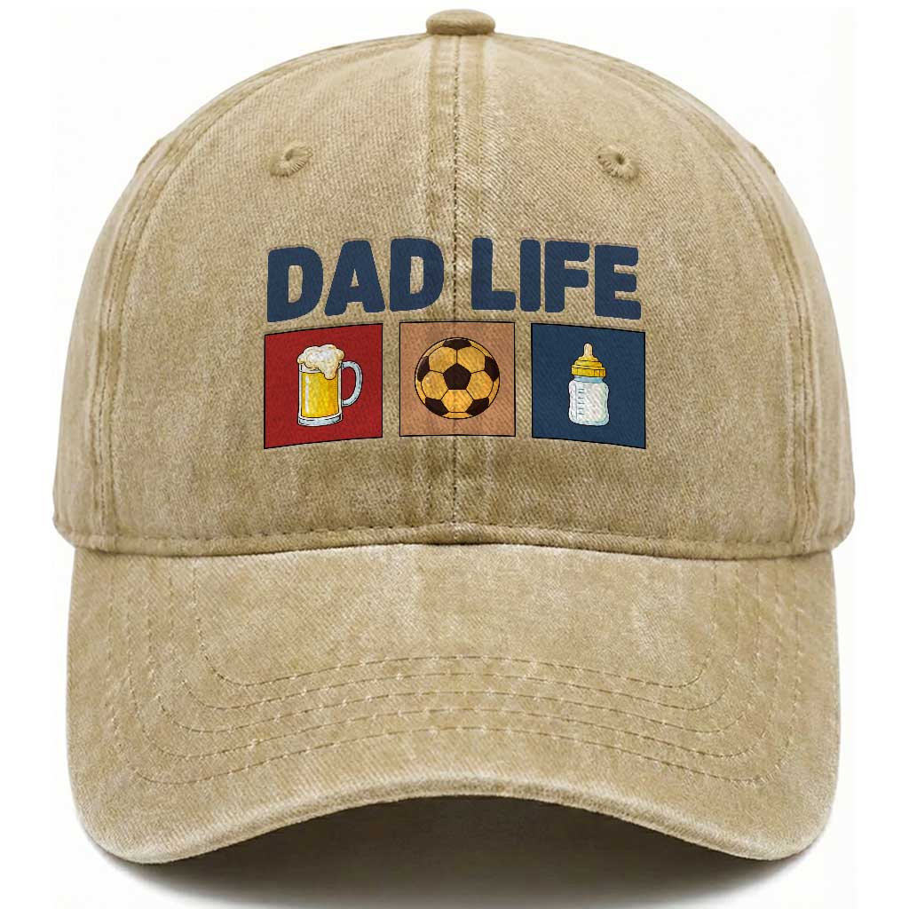 Dad Life Soccer Beer Baby Bottle Washed Cotton Baseball Cap Fathers Day Gift TS12 Print Your Wear