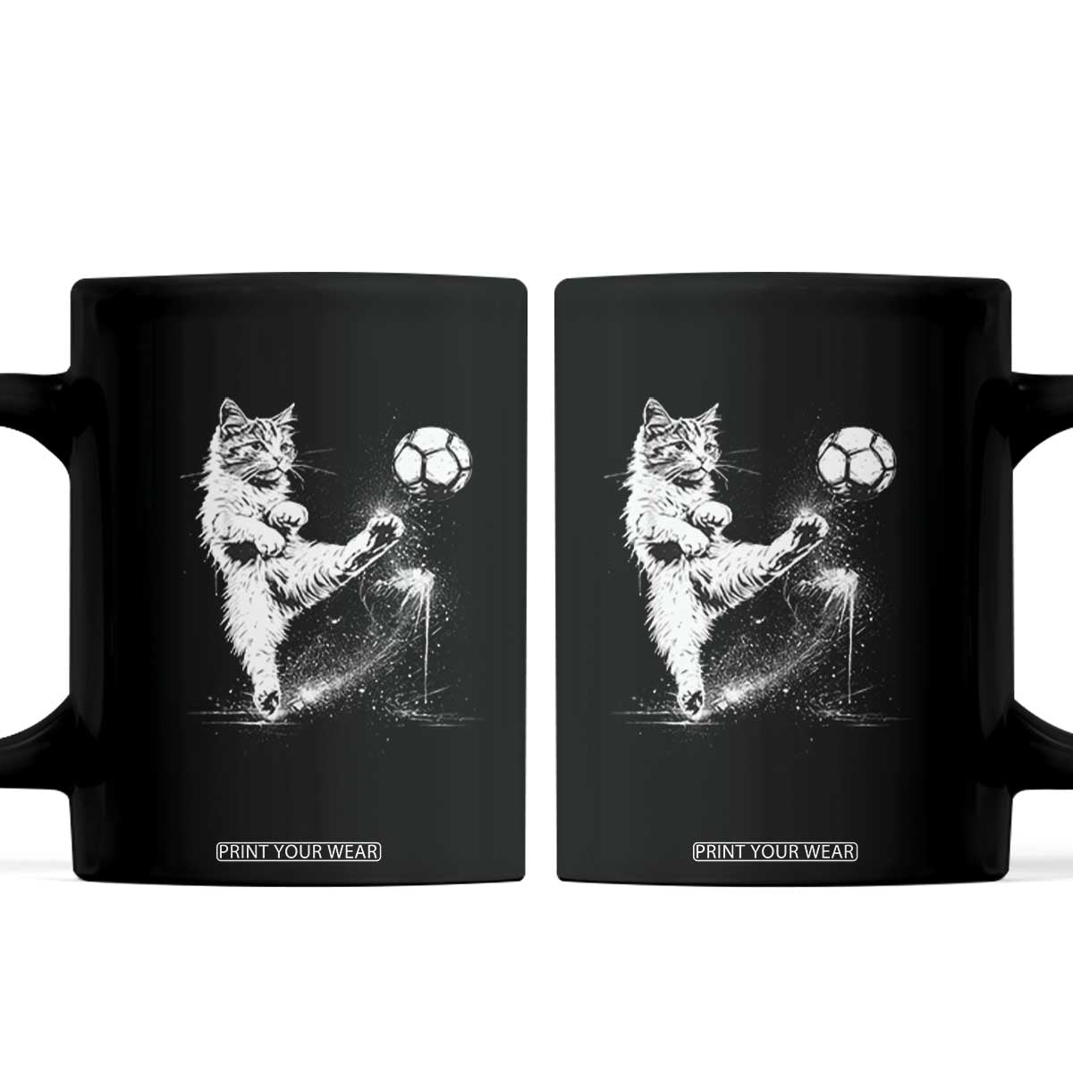Cat Playing Soccer Coffee Mug Funny Cat Lover Gift TS12 Black Print Your Wear